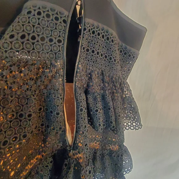 Self-Portrait Women's Size 8 Black Lace Up Tiered Dress New with Tags *Flaw*